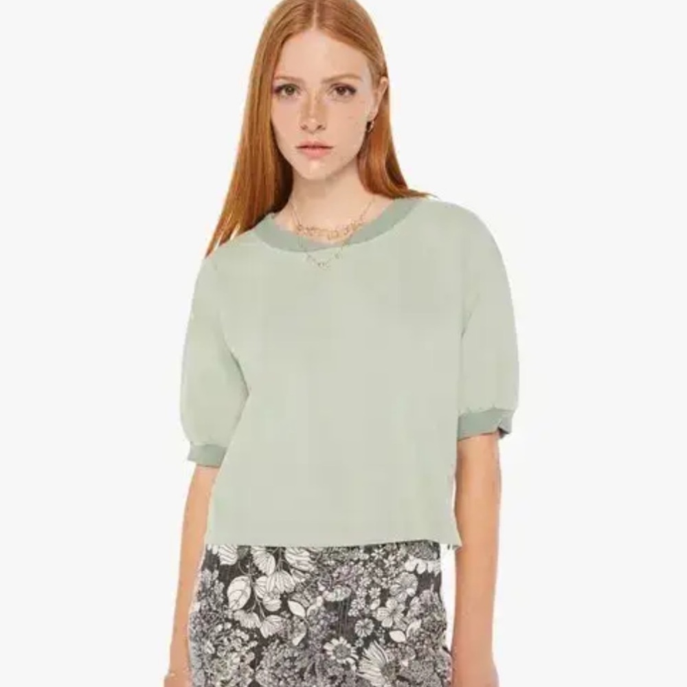 Mother Green Puff Up Sleeve Crop Top Foam Medium‎